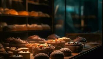 gourmet choklad chip muffins, en ljuv flathet genererad förbi ai foto