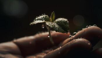 färsk dagg på ömtålig blad, natur skönhet genererad förbi ai foto