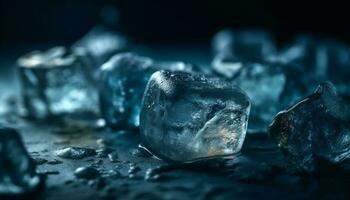 skinande is kristall smälter avslöjande blå friskhet genererad förbi ai foto