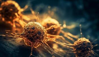 cancer cell förstorade på mänsklig hjärna anatomi genererad förbi ai foto