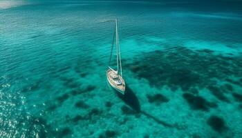 segling Yacht glider på turkos karibiska vågor genererad förbi ai foto