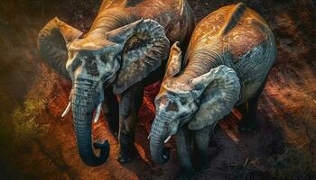 majestätisk elefant gående i vild afrikansk landskap genererad förbi ai foto