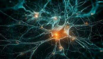 neuralt axoner ansluta, kommunicera de hjärna magi genererad förbi ai foto
