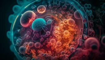 molekyl strukturer av cancer celler under förstoring genererad förbi ai foto