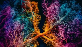 abstrakt biologi celler i färgrik kaotisk rörelse genererad förbi ai foto