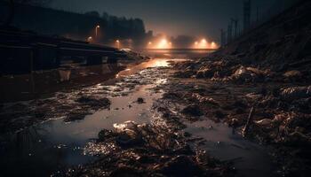 mörk vinter- landskap speglar man industriell dominans genererad förbi ai foto