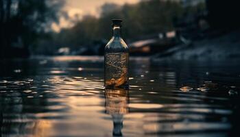 Häftigt flytande i glas speglar solnedgång utomhus genererad förbi ai foto