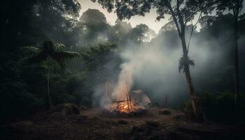 brinnande skog, inferno natt, träd förstörelse mysterium genererad förbi ai foto