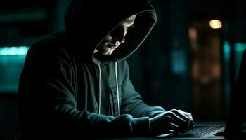 mörk stad ett tjuv hackar bakgrundsbelyst dator Lösenord genererad förbi ai foto