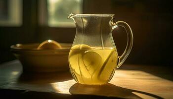 färsk gul dryck i glas på trä- tabell genererad förbi ai foto