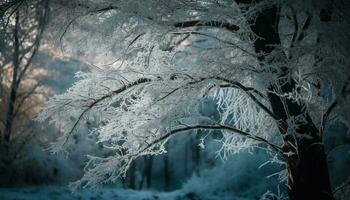 snöig gångstig vindar genom lugn vinter- skog genererad förbi ai foto