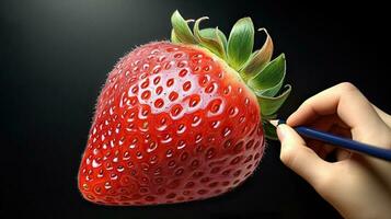 3d konst presenter bild av hand teckning realistisk jordgubb med penna. generativ ai. foto