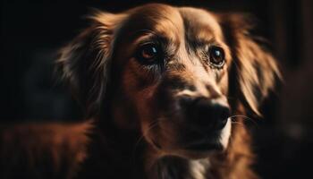 söt valp porträtt lojala spaniel ser ledsen genererad förbi ai foto