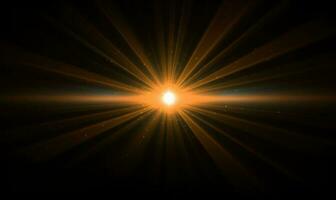 abstrakt lysande Sol brista. svart orange ljus strålar och blossa foto