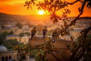 fåglar på de träd i jerusalem. ai generativ foto