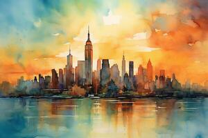 akvarell ny york horisont. ai generativ foto