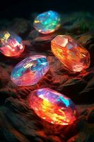 ljus opaler, regnbåge, sten. ai generativ foto
