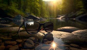 solglasögon reflektera natur skönhet i sommar Sol genererad förbi ai foto