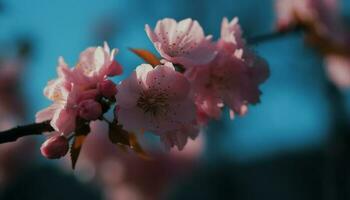 mjuk rosa körsbär blomma i full blomma genererad förbi ai foto