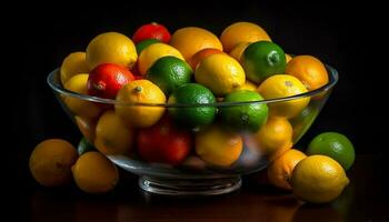 saftig citrus- frukt i en vibrerande skål genererad förbi ai foto