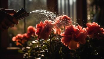 färsk grön löv våt med sommar regn genererad förbi ai foto