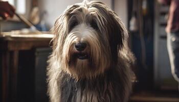 söt terrier valp Sammanträde, ser på kamera genererad förbi ai foto