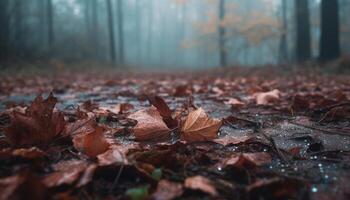 lugn scen våt höst skog, vibrerande färger genererad förbi ai foto