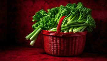 organisk vegetabiliska korg, mogen och färsk Ingredienser genererad förbi ai foto