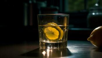 färsk citrus- cocktail på trä- tabell, uppfriskande dryck genererad förbi ai foto