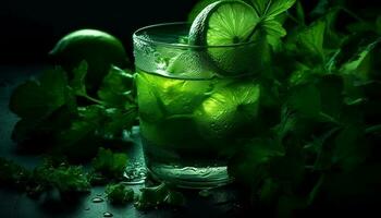 färsk mojito cocktail med kalk och mynta blad genererad förbi ai foto