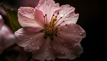 vibrerande hibiskus blomma med dagg droppar genererad förbi ai foto