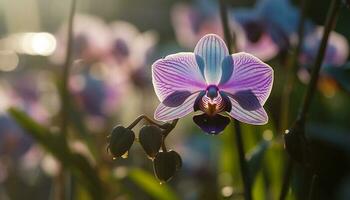 färsk lila orkide blomma, skönhet i natur genererad förbi ai foto