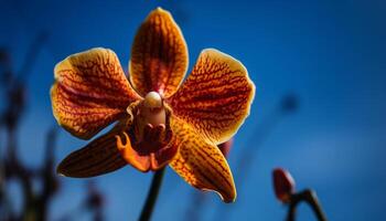 vibrerande fjäril orkide blomma i tropisk klimat genererad förbi ai foto