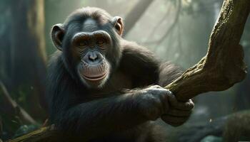 endangered makak porträtt söt primat ser på kamera genererad förbi ai foto