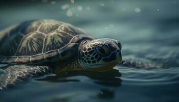 långsam hav sköldpadda kryper under vattnet, skönhet i natur genererad förbi ai foto