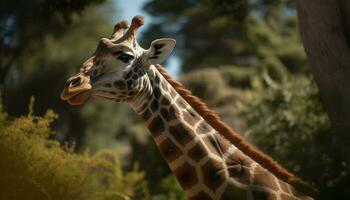 fick syn på giraff stående i afrikansk vildmark, skön porträtt genererad förbi ai foto