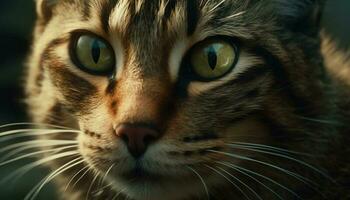 söt kattunge stirrande med grön ögon, lekfull natur genererad förbi ai foto