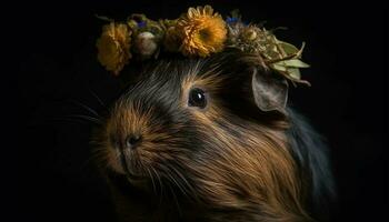 fluffig guinea gris med polisonger ser söt på svart bakgrund genererad förbi ai foto