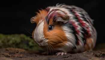 fluffig guinea gris med söt polisonger Sammanträde på grön gräs genererad förbi ai foto