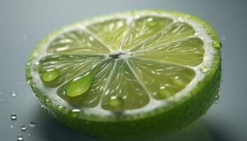 saftig citrus- skiva, mogen och färsk, med vibrerande grön Färg genererad förbi ai foto