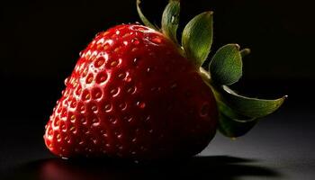 saftig mogen jordgubbe, en ljuv och friska sommar förfriskning mellanmål genererad förbi ai foto