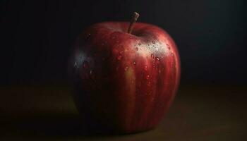 saftig röd utsökt äpple, symbol av friska äter och friskhet genererad förbi ai foto