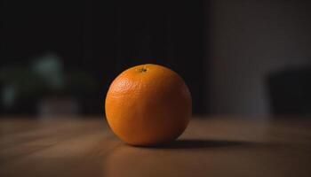 saftig citrus- skiva på trä- tabell, reflekterande friska livsstil och friskhet genererad förbi ai foto