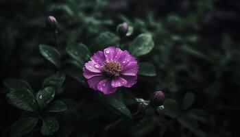 färsk rosa gerbera tusensköna, våt med dagg, fokus på stamen genererad förbi ai foto