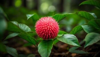 vibrerande enda blomma blomma i grön lövverk, omgiven förbi natur genererad förbi ai foto