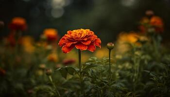 vibrerande vild blomma äng, enda gul daisy i förgrund, ouppodlad skönhet genererad förbi ai foto