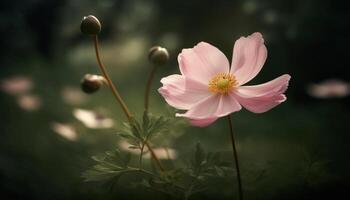 vibrerande gerbera daisy blommar i äng, omgiven förbi vild genererad förbi ai foto