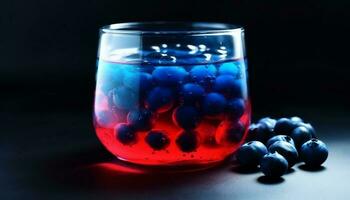 färsk blåbär cocktail i en transparent glas med dagg droppar genererad förbi ai foto