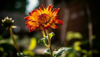 vibrerande gerbera daisy blomma i de trädgård scen genererad förbi ai foto