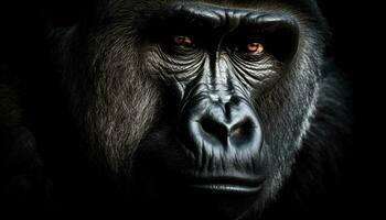 svart primat stirrande, styrka i ögon, i natur vild genererad förbi ai foto